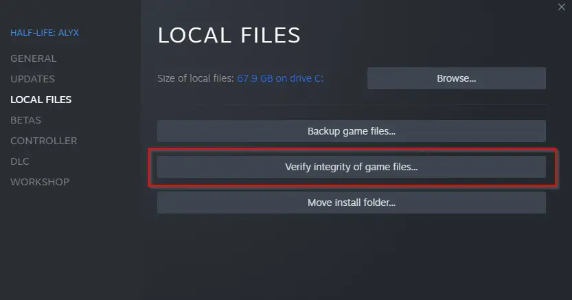 Verify Integrity of Game Files on Steam